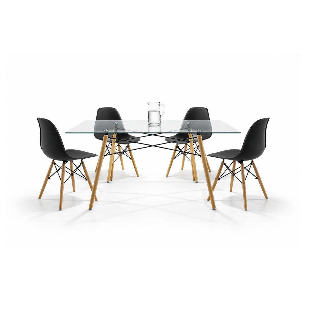 Comedor 4 sillas Oslo | Mesa rectangular T5 de cristal templado
