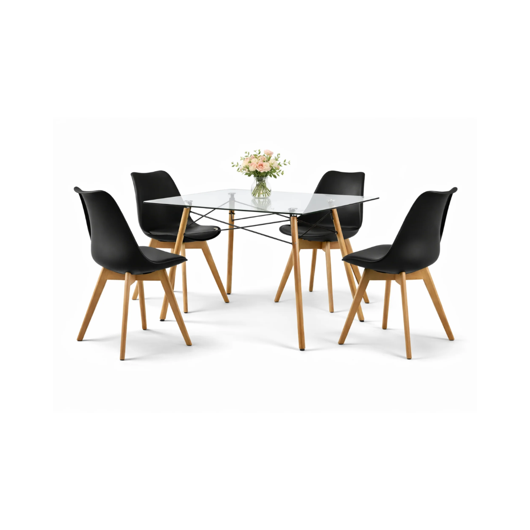 Comedor Mesa Oslo Cristal T5  + 4 Sillas Frankfurt