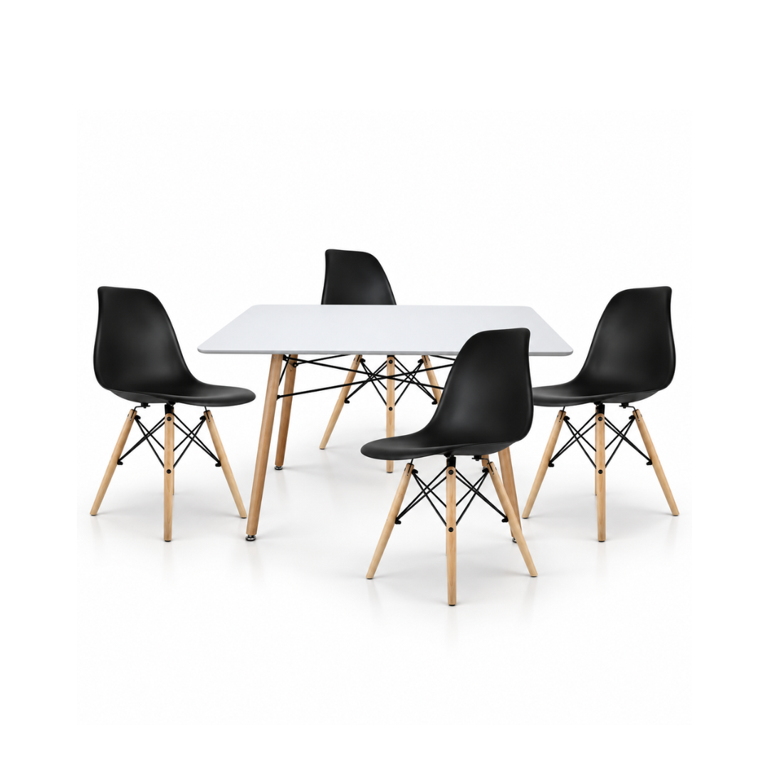 Comedor Mesa Oslo Rectangular Blanca + 4 Sillas Oslo