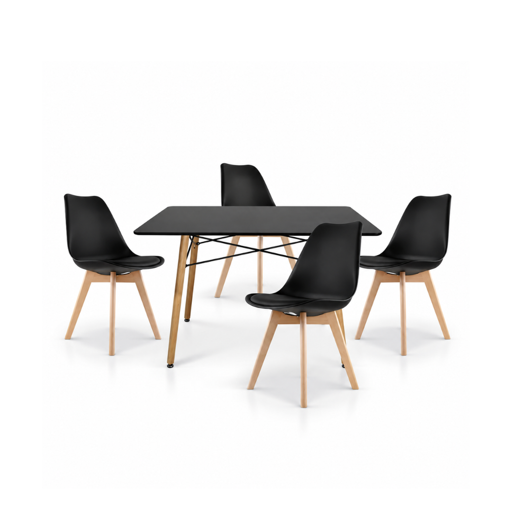Comedor  Mesa Oslo Rectangular Negro + 4 Sillas Frankfurt