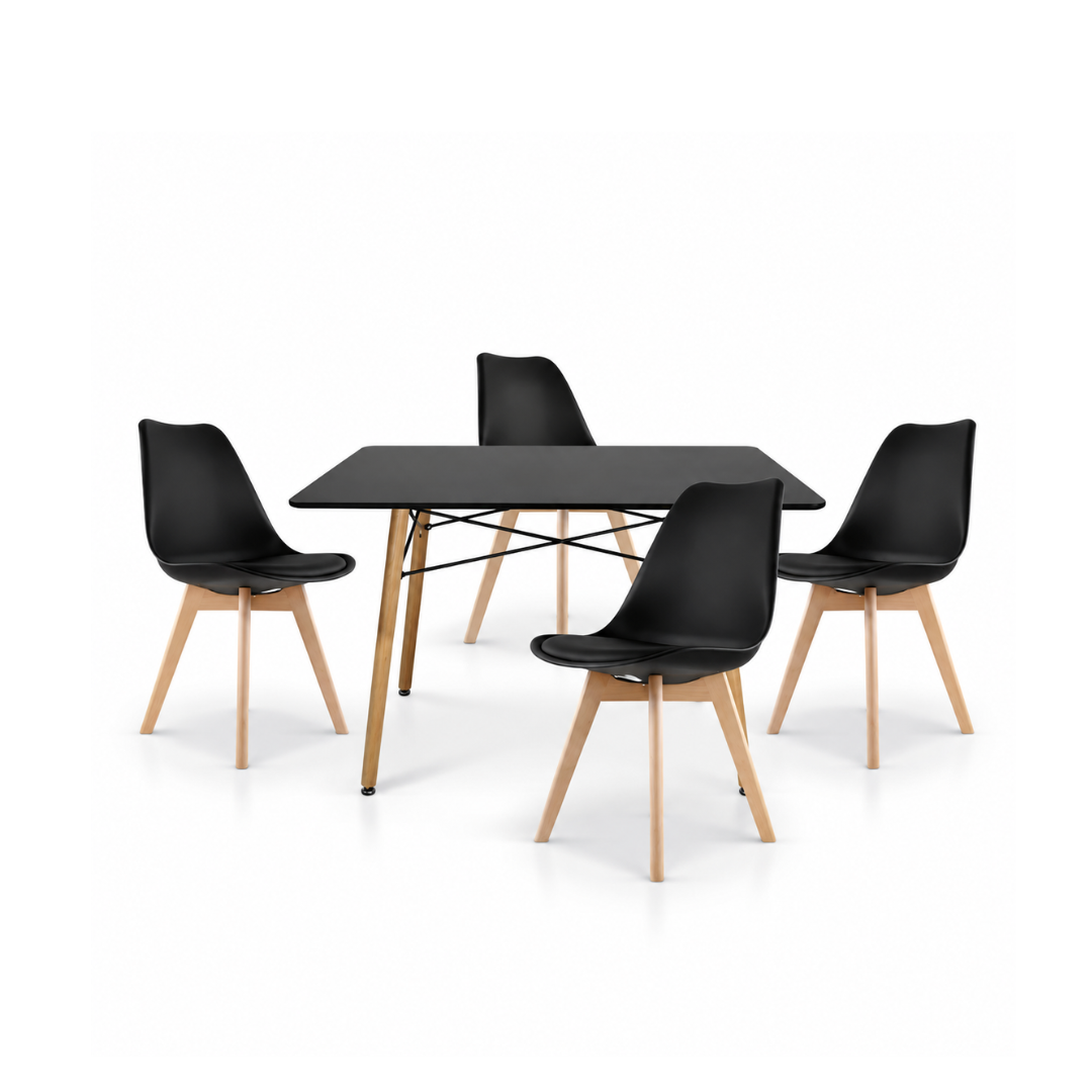 Comedor  Mesa Oslo Rectangular Negro + 4 Sillas Frankfurt