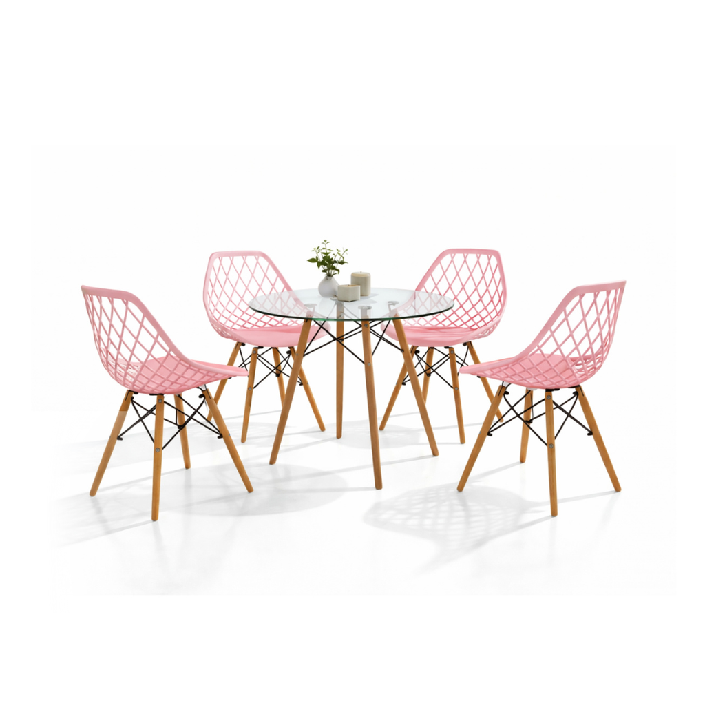 Comedor Mesa Oslo Cristal T8 + 4 Sillas Vento