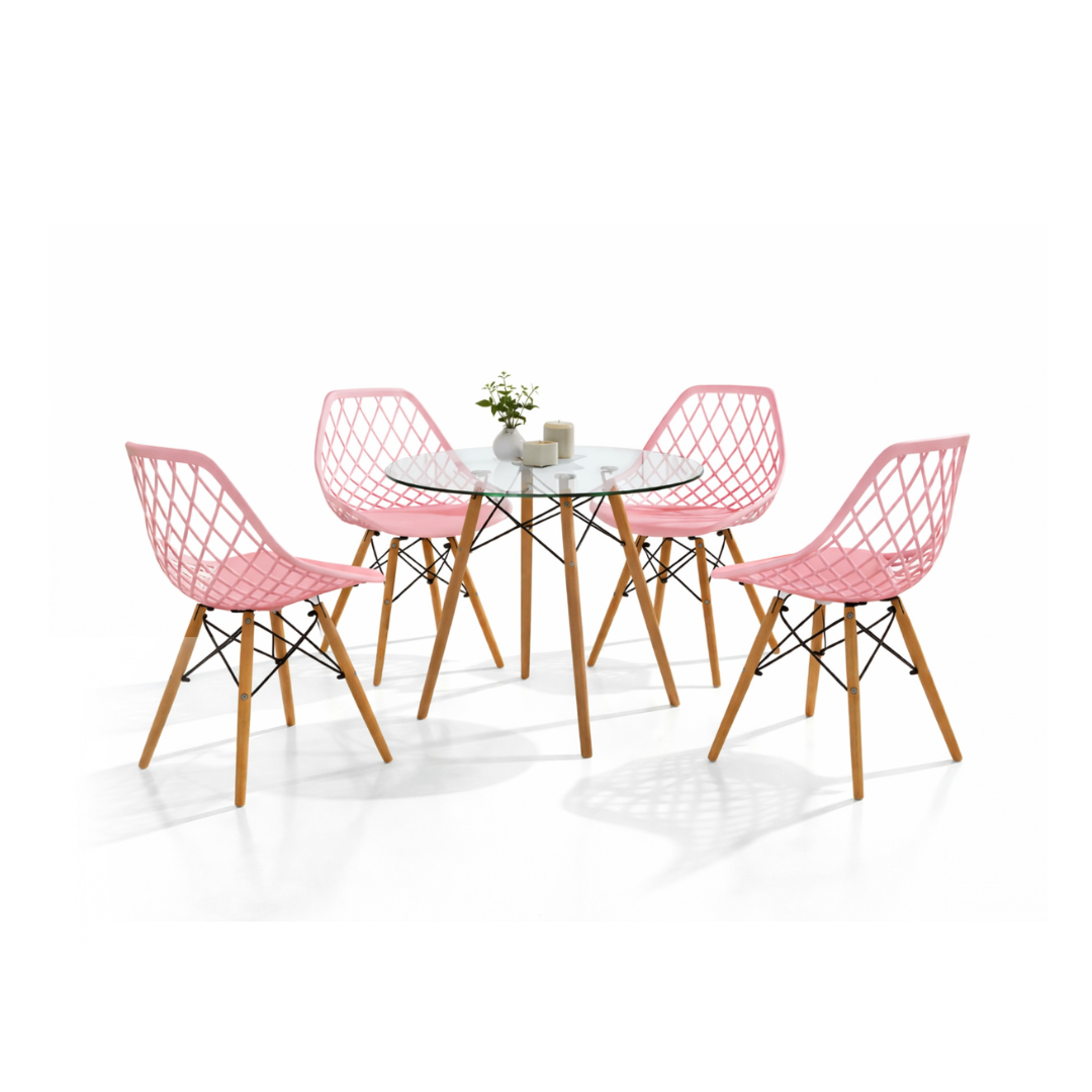 Comedor Mesa Oslo Cristal T8 + 4 Sillas Vento