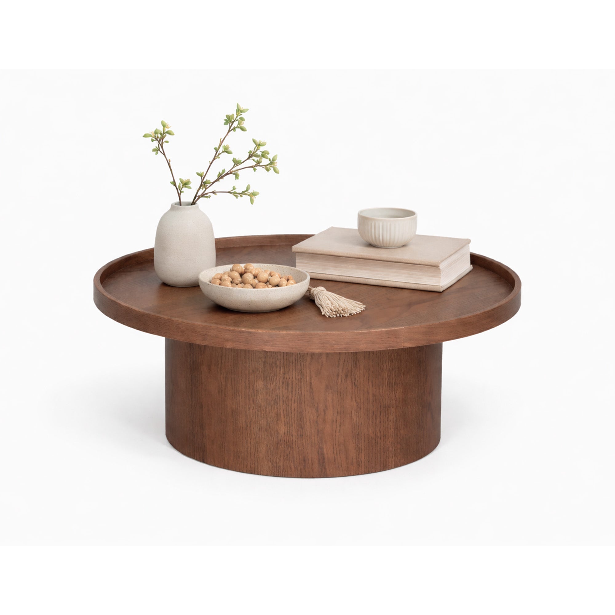 Mesa de centro Perak – Redonda en nogal y encino 80 cm