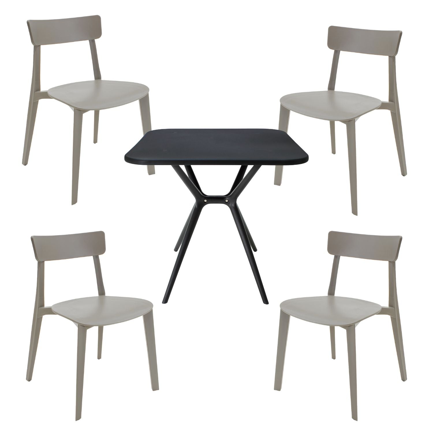 Comedor Mesa Cuadrada Lodi + 4 Sillas Brianza para exterior o comercio