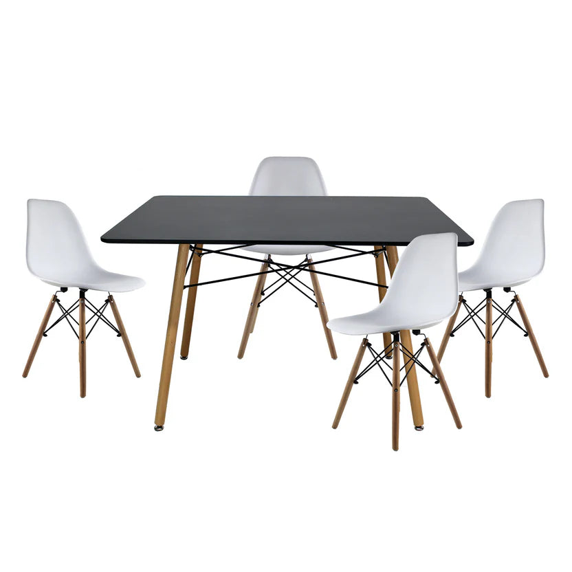 Comedor Mesa Oslo Rectangular Negro + 4 Sillas Oslo