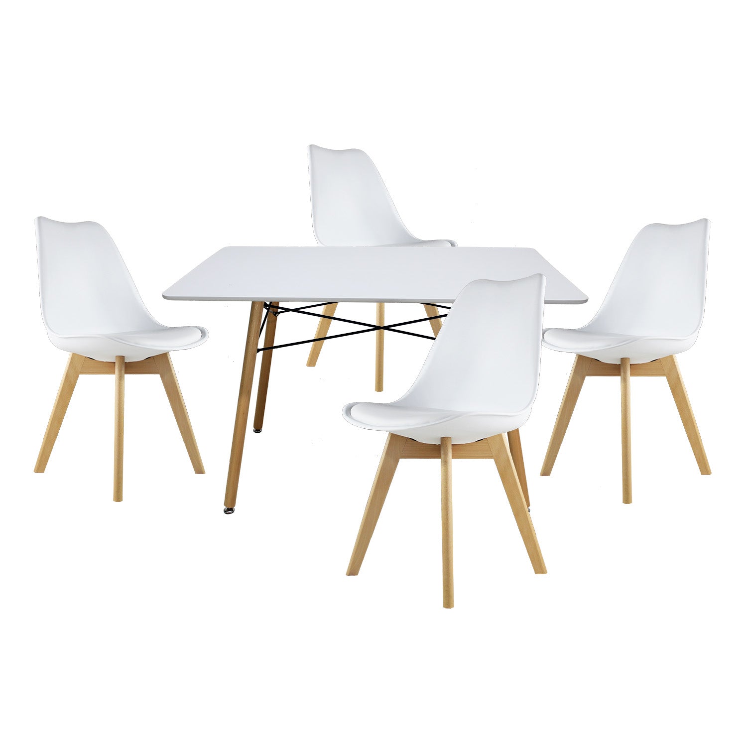 Comedor Mesa Rectangular Blanco 120X80 + 4 Sillas Frankfurt