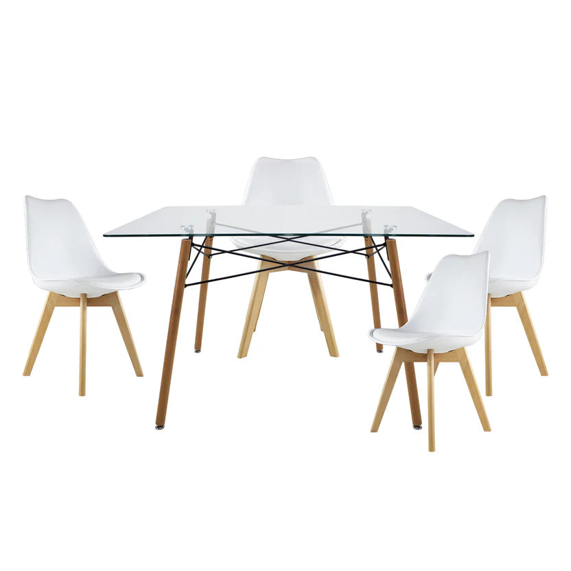 Comedor Mesa Oslo Cristal T5 NOGAL + 4 Sillas Frankfurt