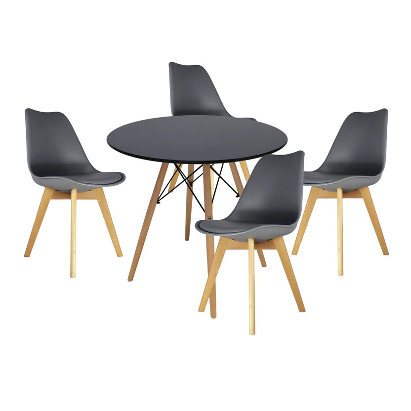 Comedor Mesa Oslo 80 Negro + 4 sillas Frankfurt