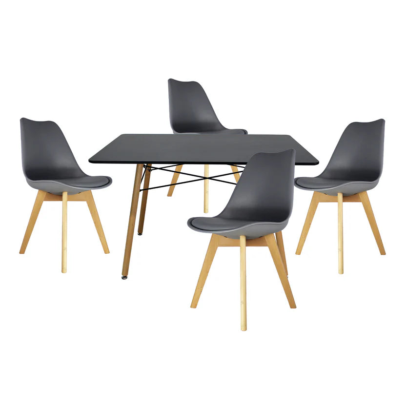 Comedor  Mesa Oslo Rectangular Negro + 4 Sillas Frankfurt