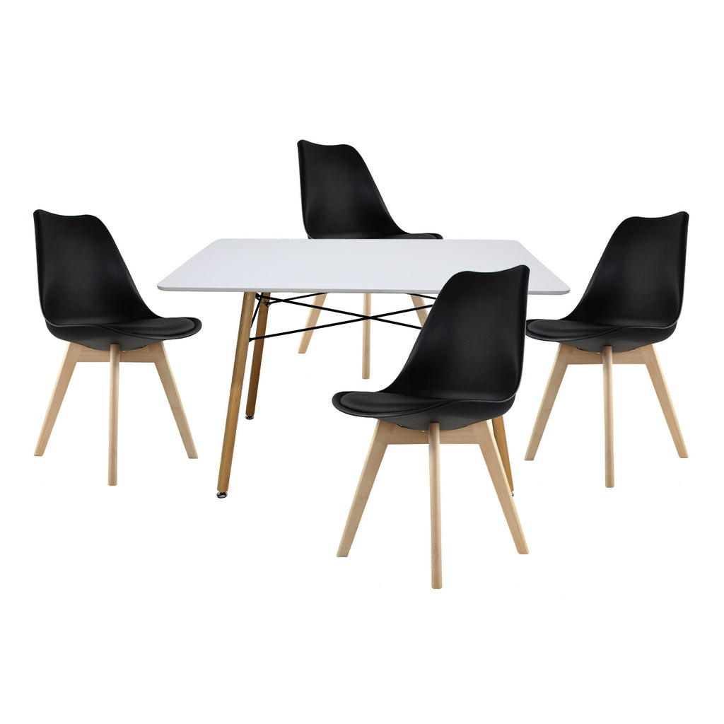 Comedor Mesa Rectangular Blanco 120X80 + 4 Sillas Frankfurt