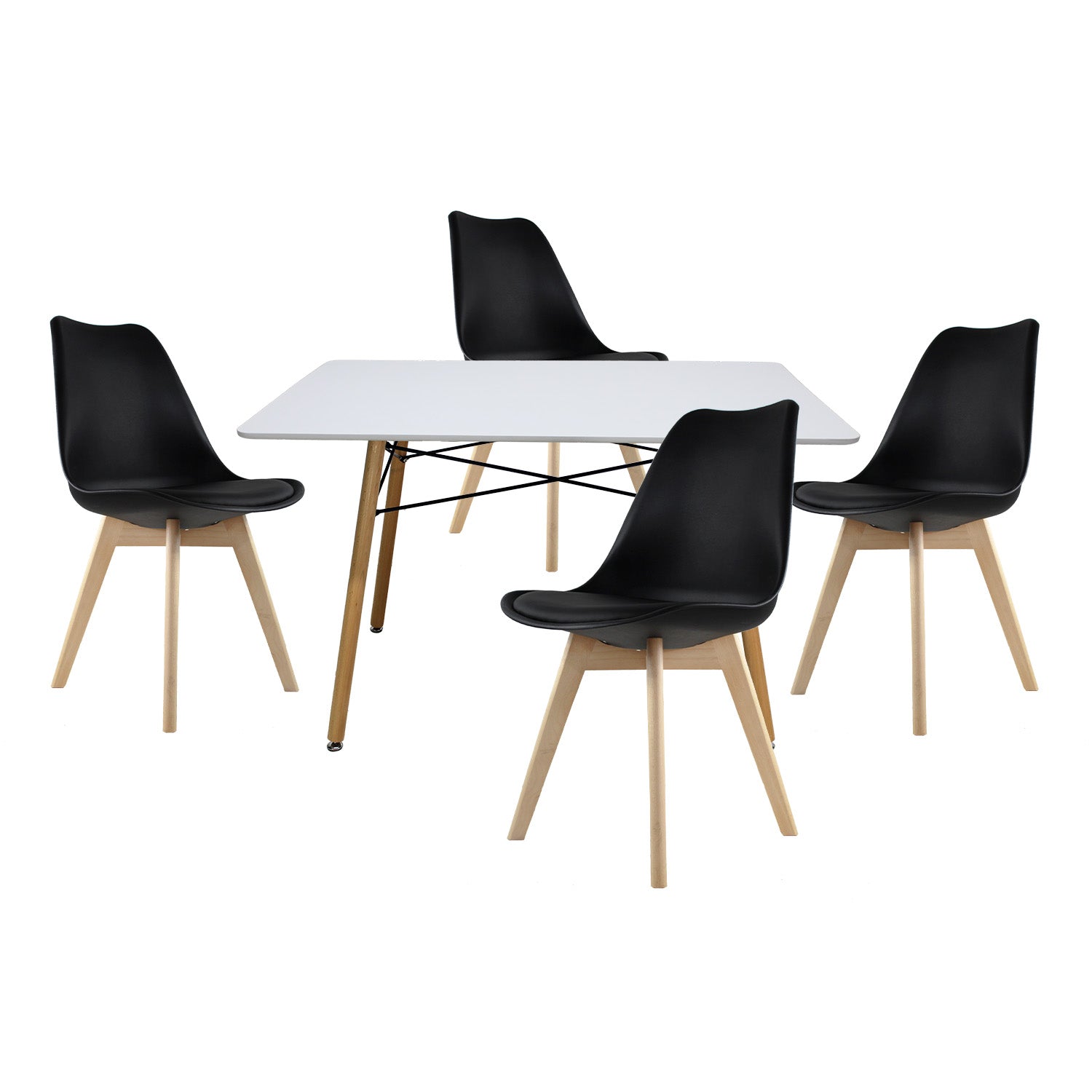 Comedor Mesa Rectangular Blanco 120X80 + 4 Sillas Frankfurt