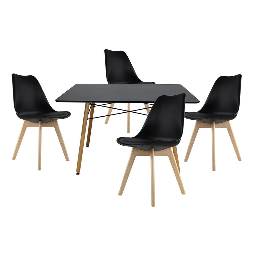 Comedor  Mesa Oslo Rectangular Negro + 4 Sillas Frankfurt