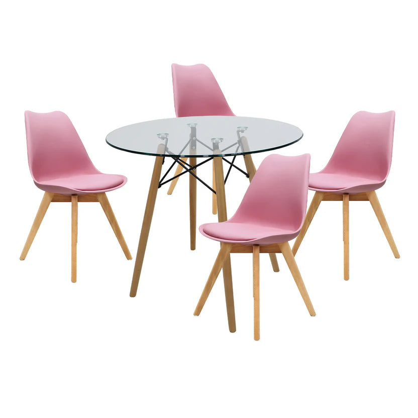 Comedor Mesa oslo Cristal T8 + 4 Sillas Frankfurt