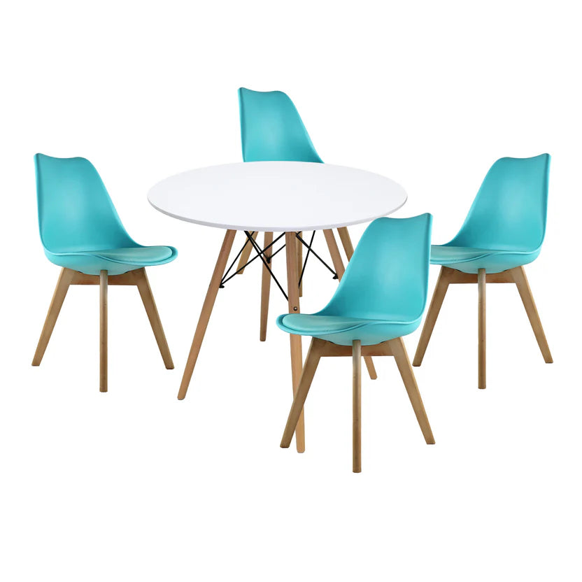 Comedor Mesa Oslo 80 Blanca + 4 sillas Frankfurt