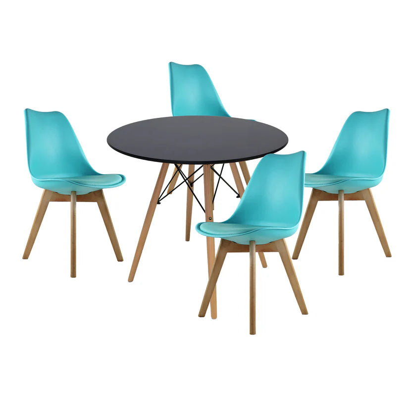 Comedor Mesa Oslo 80 Negro + 4 sillas Frankfurt