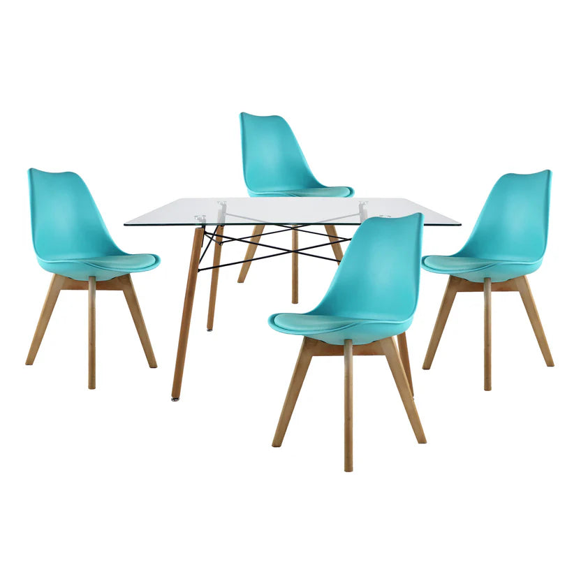 Comedor Mesa Oslo Cristal T5 NOGAL + 4 Sillas Frankfurt