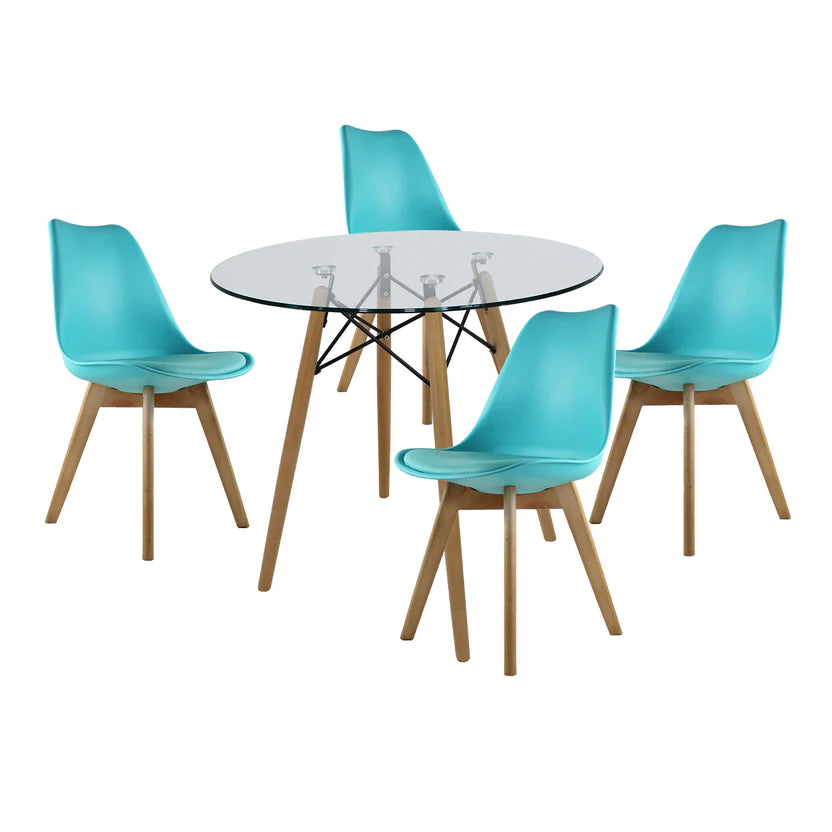 Comedor Mesa oslo Cristal T8 + 4 Sillas Frankfurt