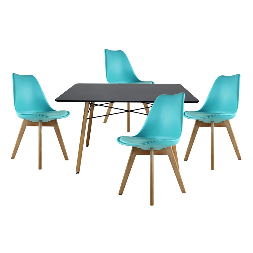 Comedor  Mesa Oslo Rectangular Negro + 4 Sillas Frankfurt