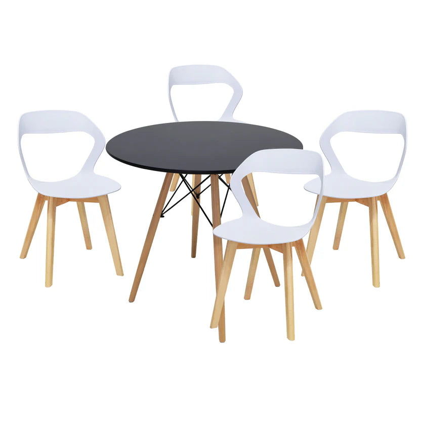 Comedor Mesa Oslo 80 Negro + 4 Sillas Moura