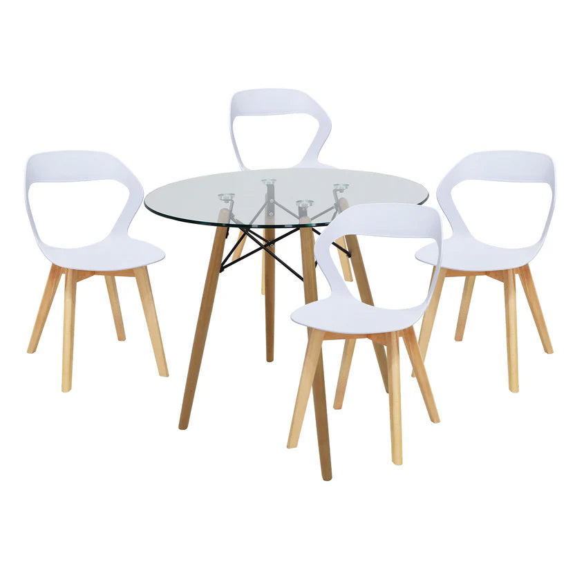 Comedor Mesa Cristal T8 + 4 Sillas Moura