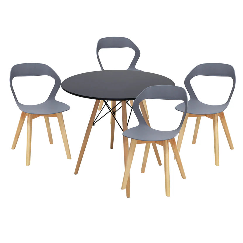 Comedor Mesa Oslo 80 Negro + 4 Sillas Moura