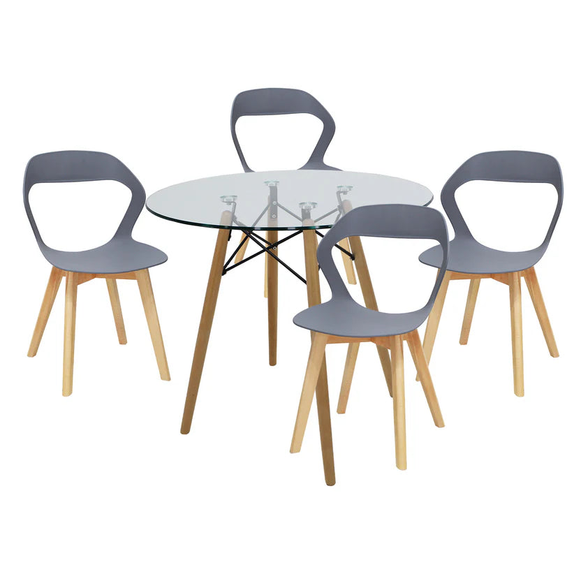 Comedor Mesa Cristal T8 + 4 Sillas Moura