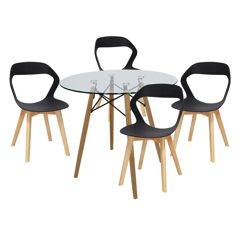 Comedor Mesa Cristal T8 + 4 Sillas Moura