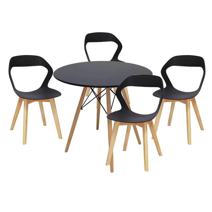 Comedor Mesa Oslo 80 Negro + 4 Sillas Moura