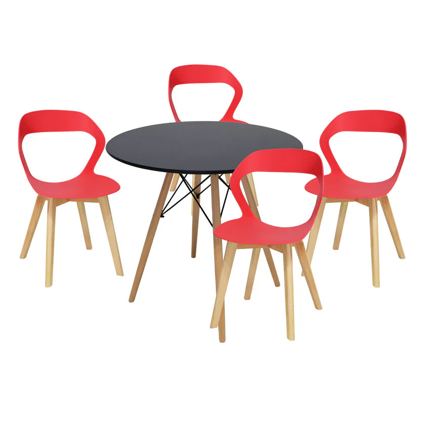 Comedor Mesa Oslo 80 Negro + 4 Sillas Moura