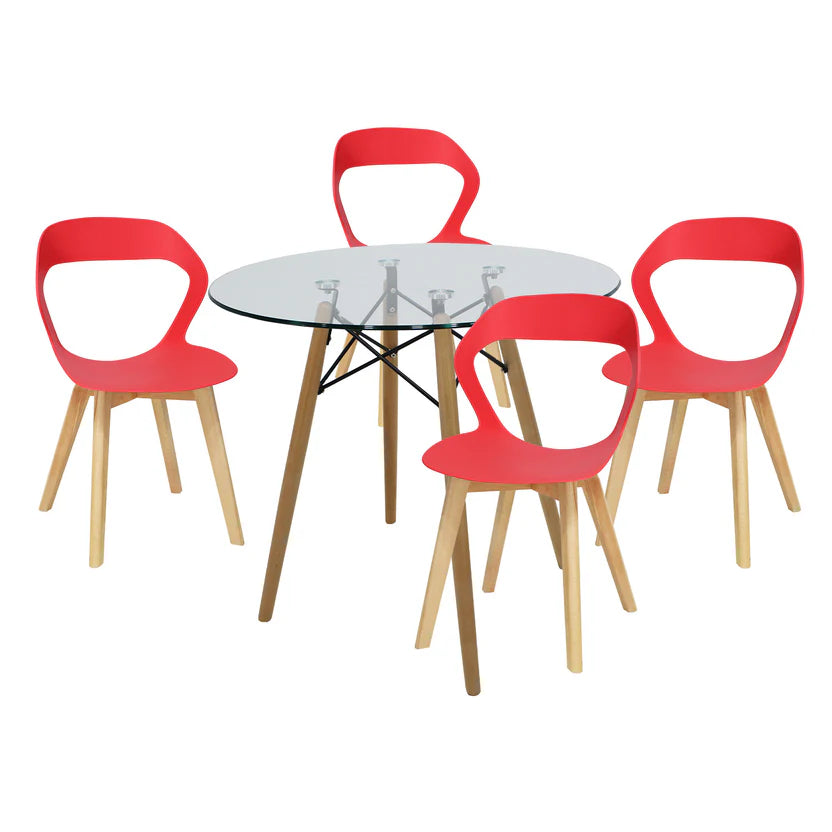 Comedor Mesa Cristal T8 + 4 Sillas Moura