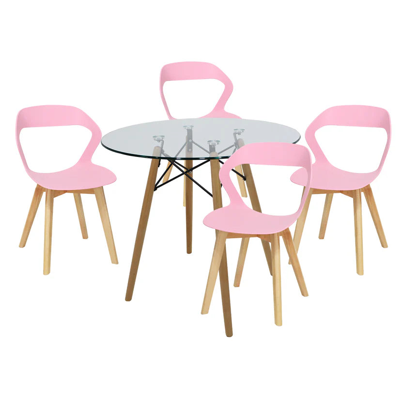 Comedor Mesa Cristal T8 + 4 Sillas Moura