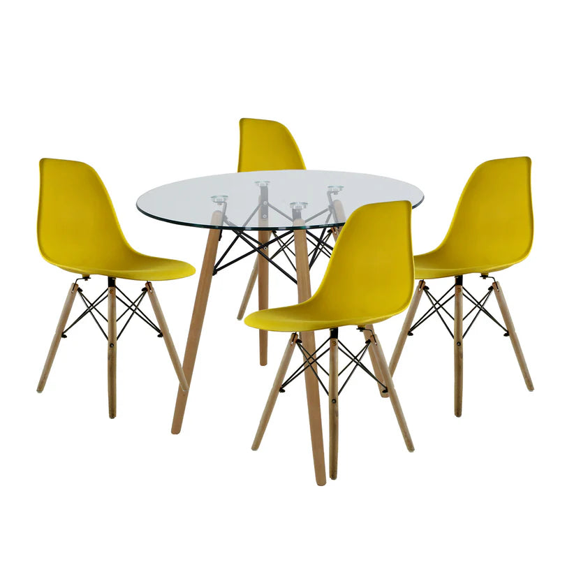 Comedor Mesa Oslo Cristal T8 + 4 Sillas Oslo
