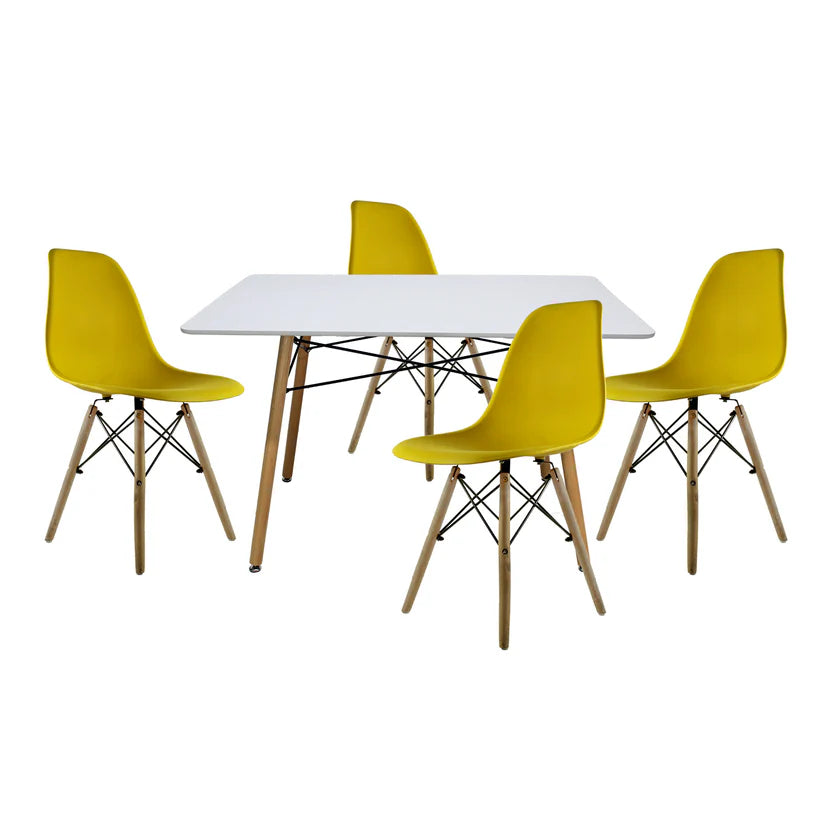 Comedor Mesa Oslo Rectangular Blanca + 4 Sillas Oslo