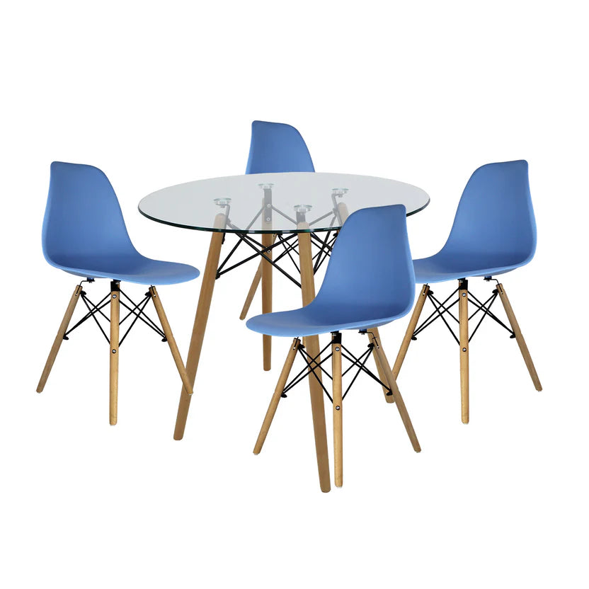 Comedor Mesa Oslo Cristal T8 + 4 Sillas Oslo