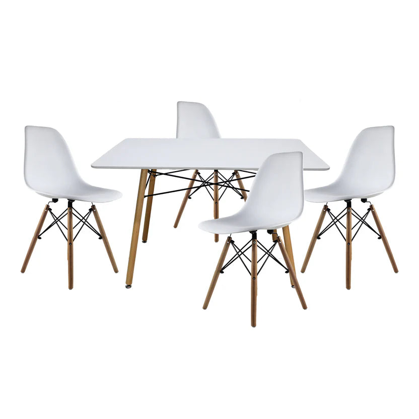Comedor Mesa Oslo Rectangular Blanca + 4 Sillas Oslo