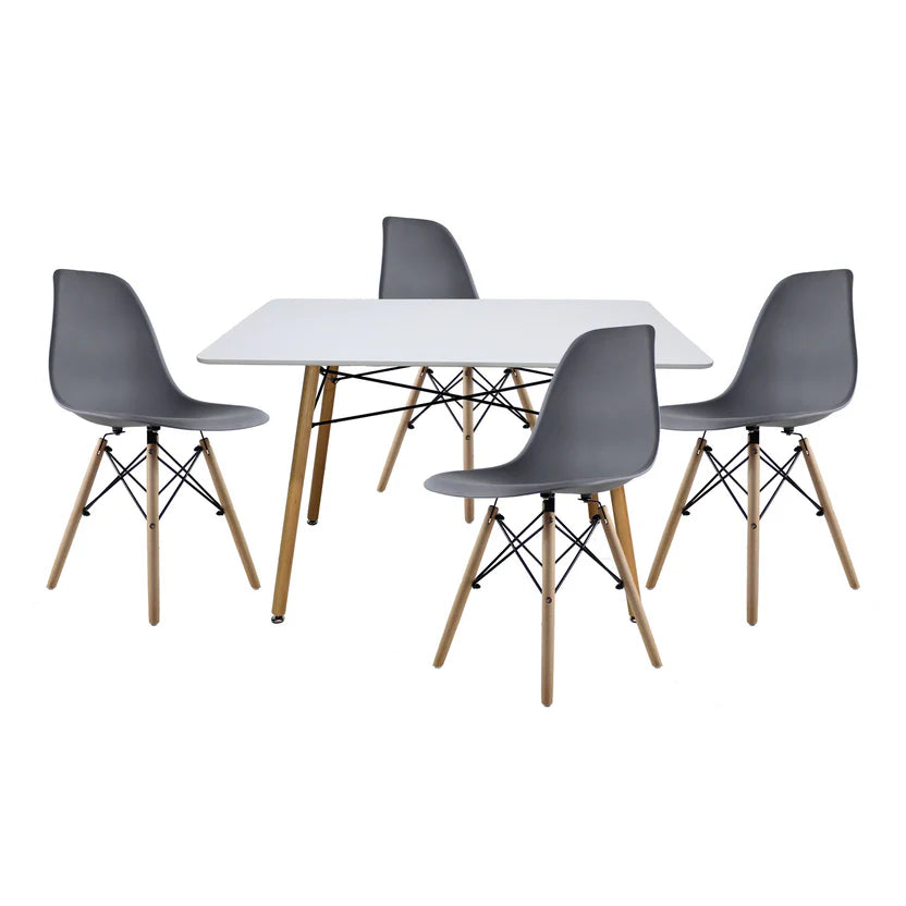 Comedor Mesa Oslo Rectangular Blanca + 4 Sillas Oslo