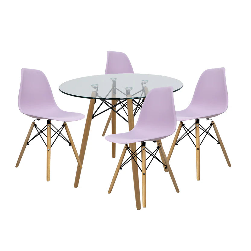 Comedor Mesa Oslo Cristal T8 + 4 Sillas Oslo