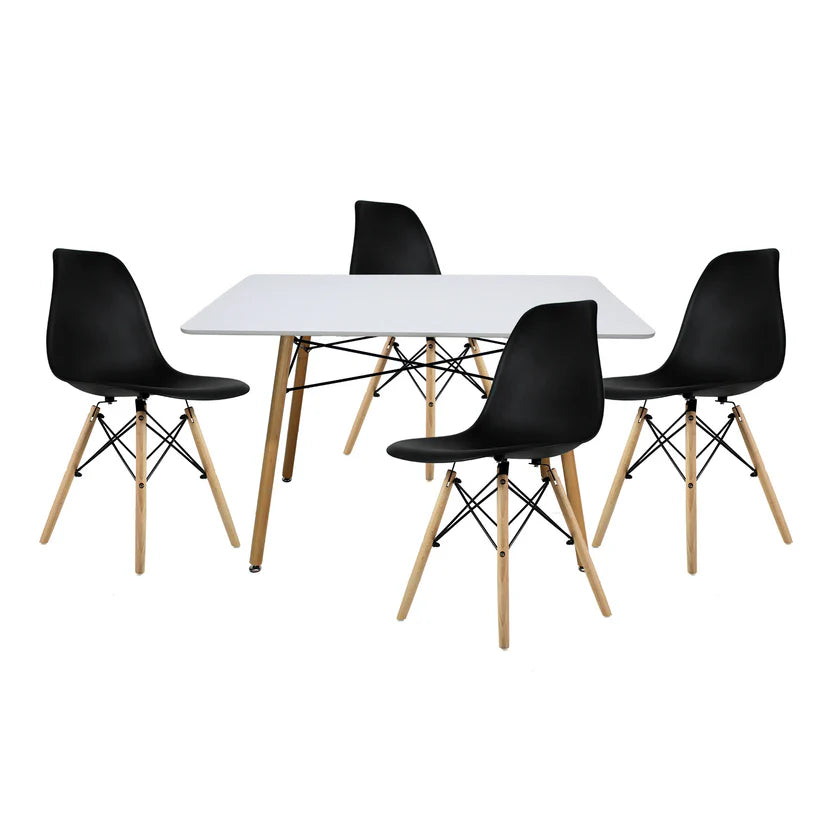 Comedor Mesa Oslo Rectangular Blanca + 4 Sillas Oslo