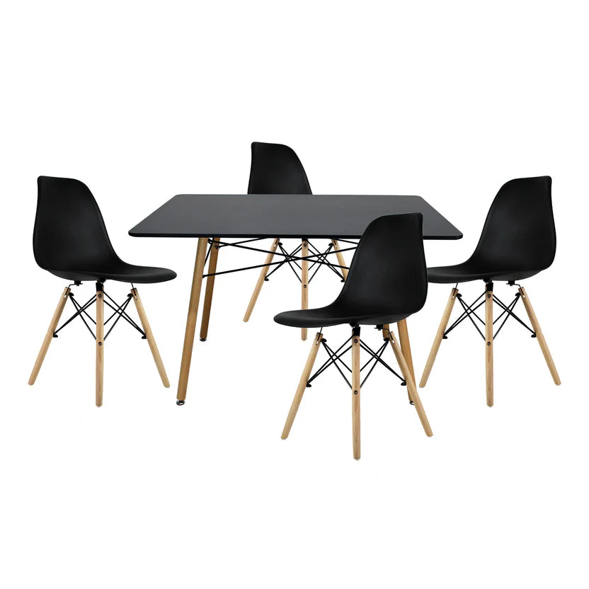 Comedor Mesa Oslo Rectangular Negro + 4 Sillas Oslo