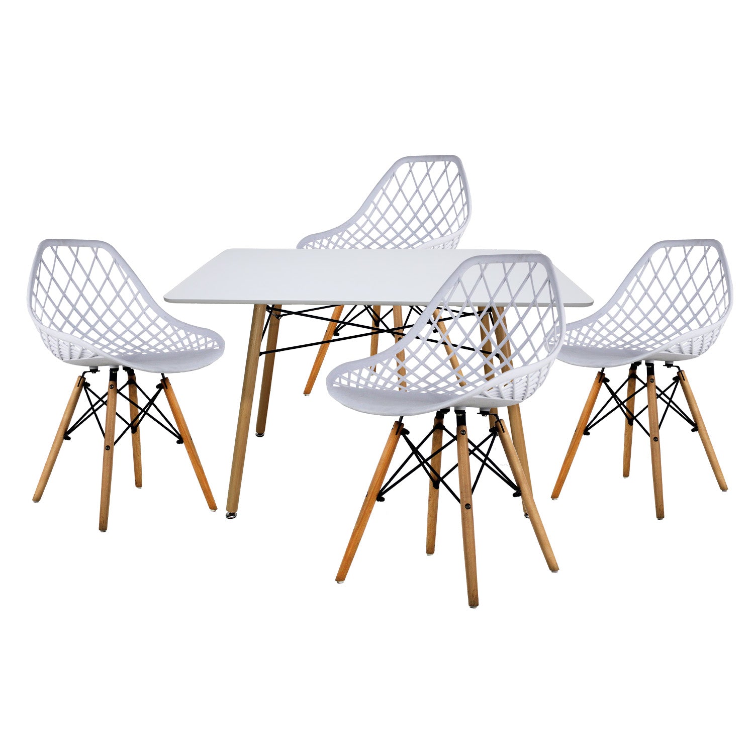 Comedor Mesa Oslo Rectangular  Blanco + 4 sillas Vento