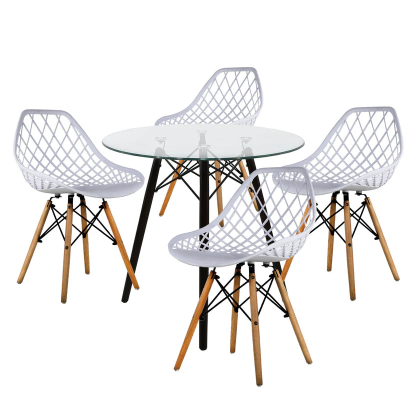 Comedor Mesa Oslo Cristal T8 Nogal + 4 Silla Vento