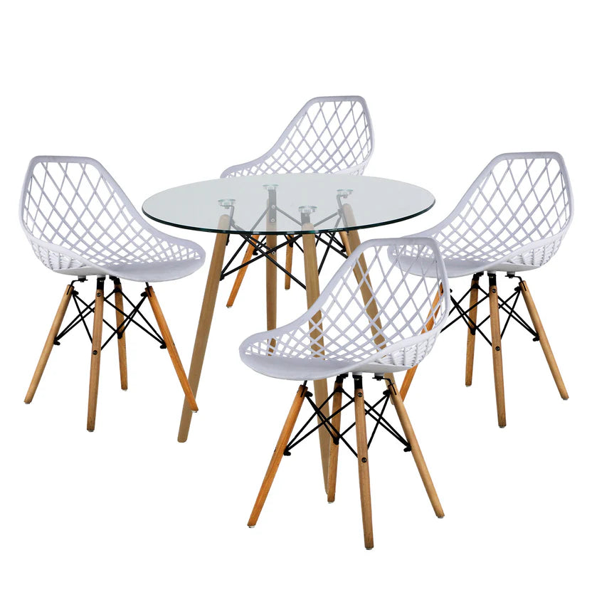 Comedor Mesa Oslo Cristal T8 + 4 Sillas Vento