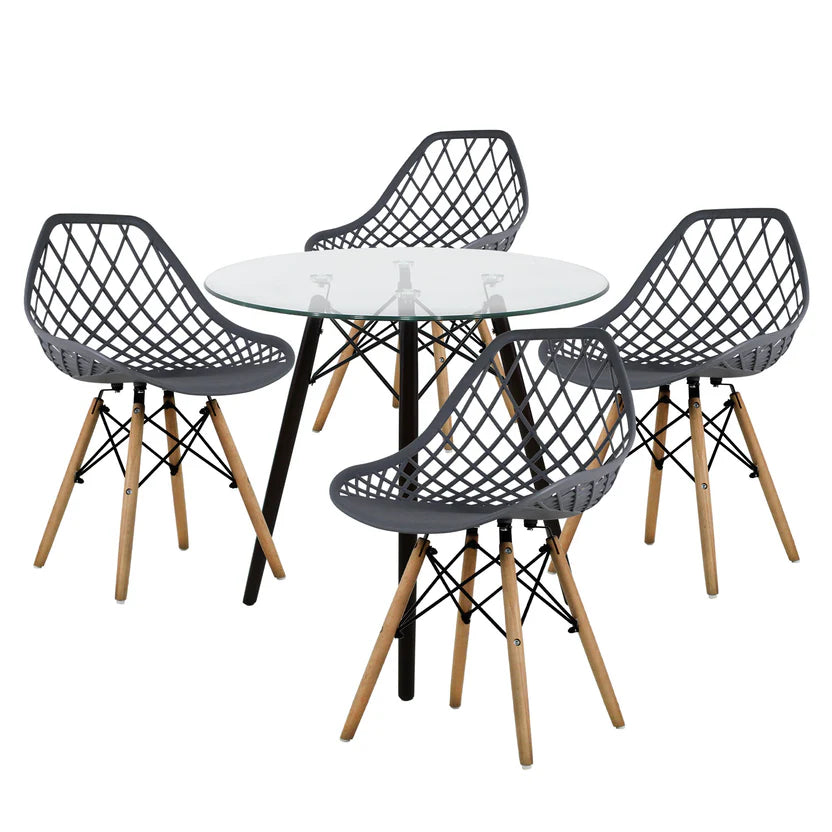 Comedor Mesa Oslo Cristal T8 Nogal + 4 Silla Vento