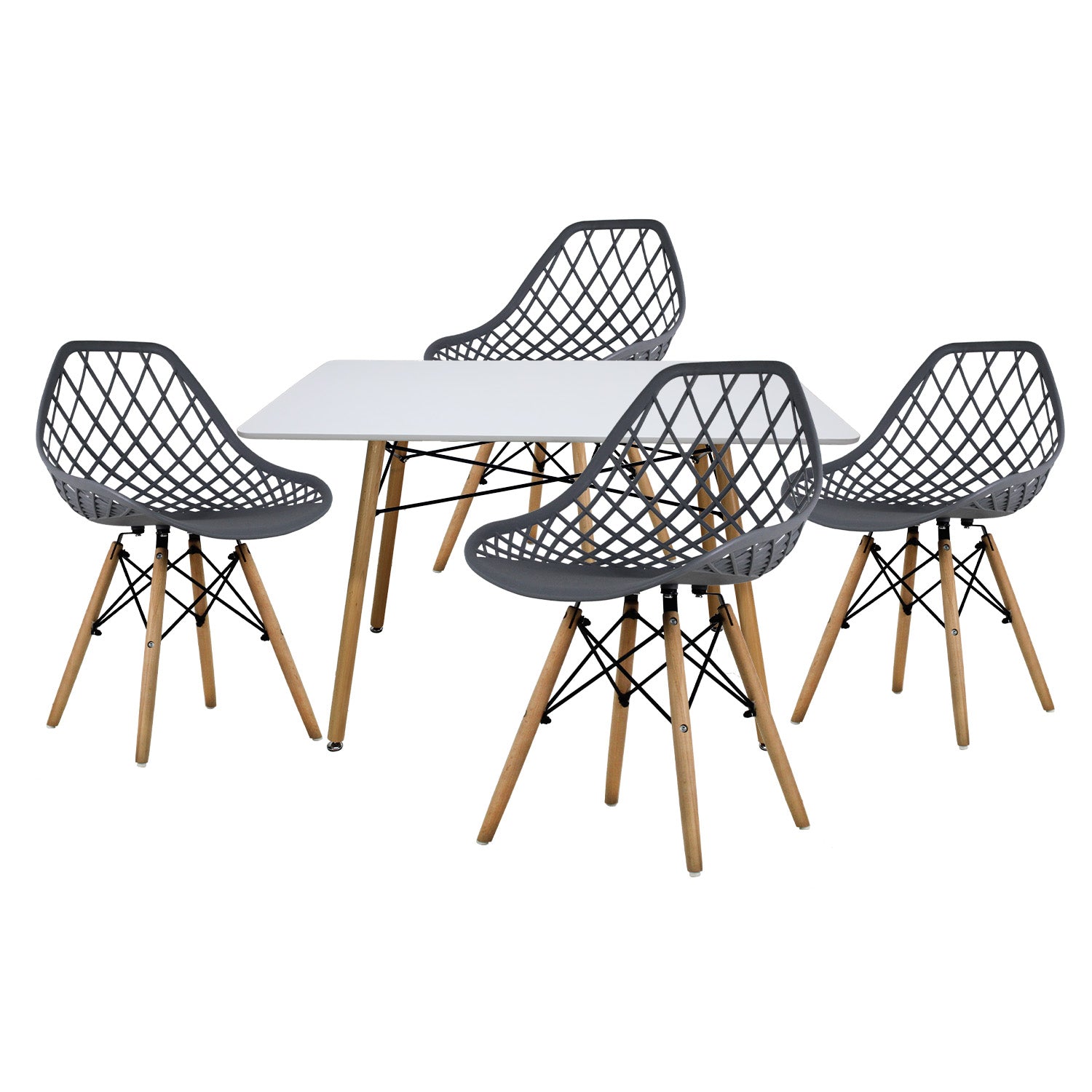 Comedor Mesa Oslo Rectangular  Blanco + 4 sillas Vento