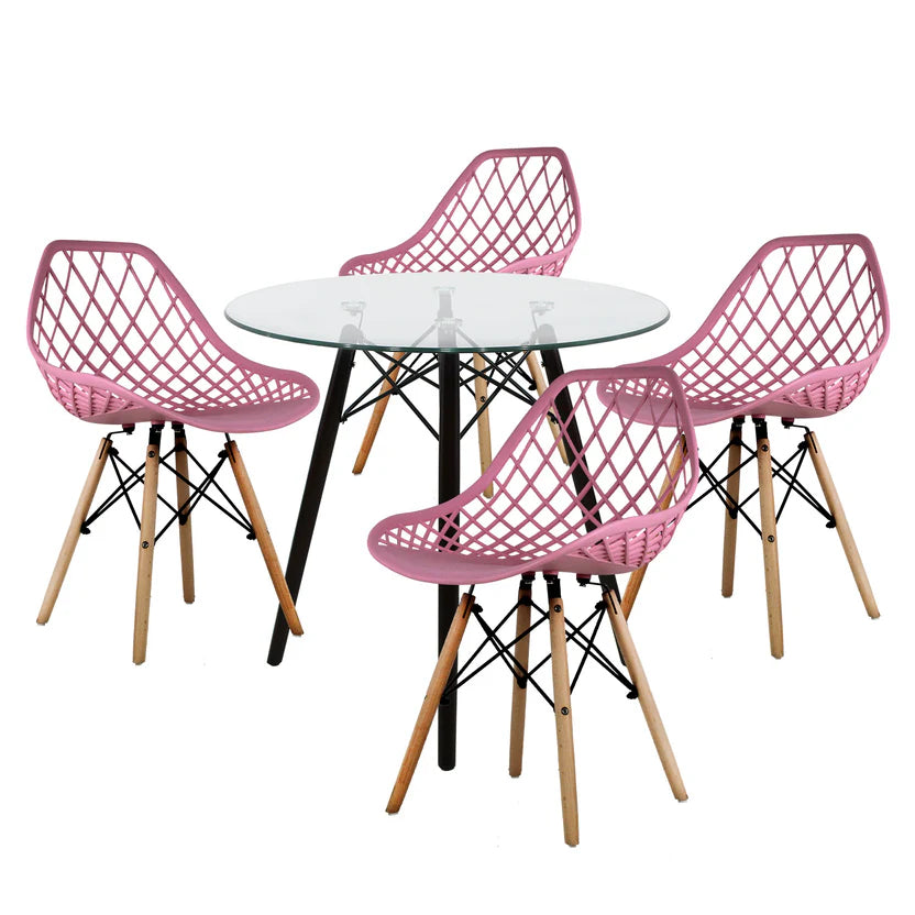 Comedor Mesa Oslo Cristal T8 Nogal + 4 Silla Vento