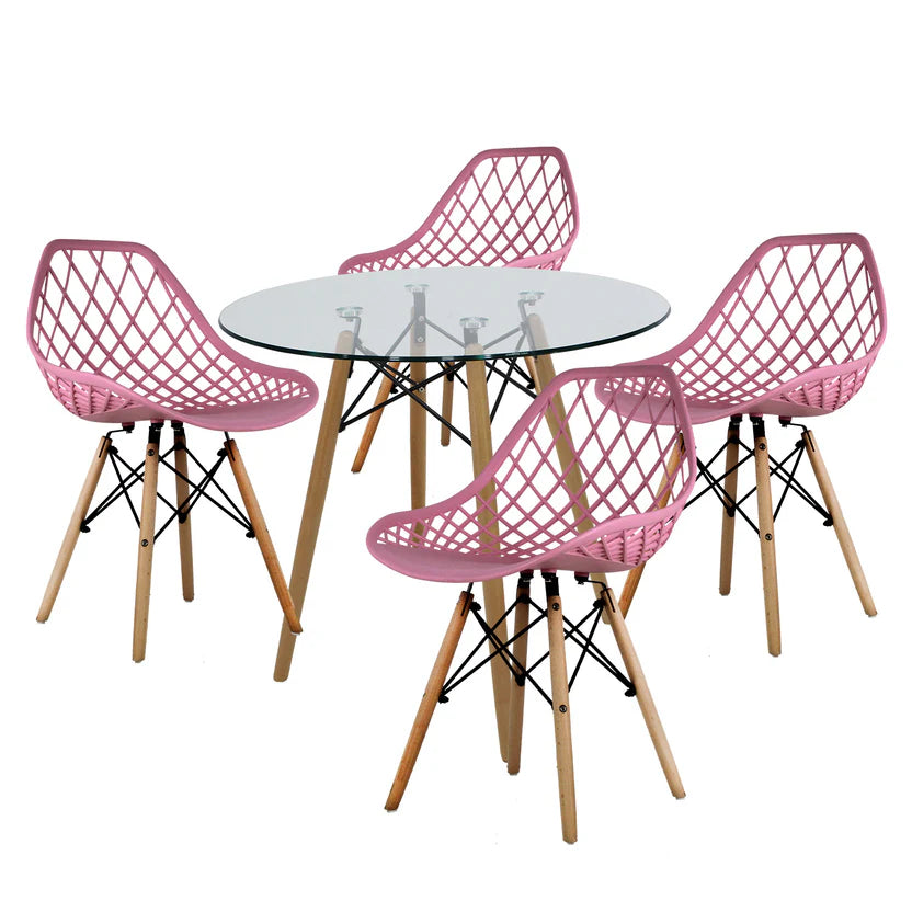 Comedor Mesa Oslo Cristal T8 + 4 Sillas Vento