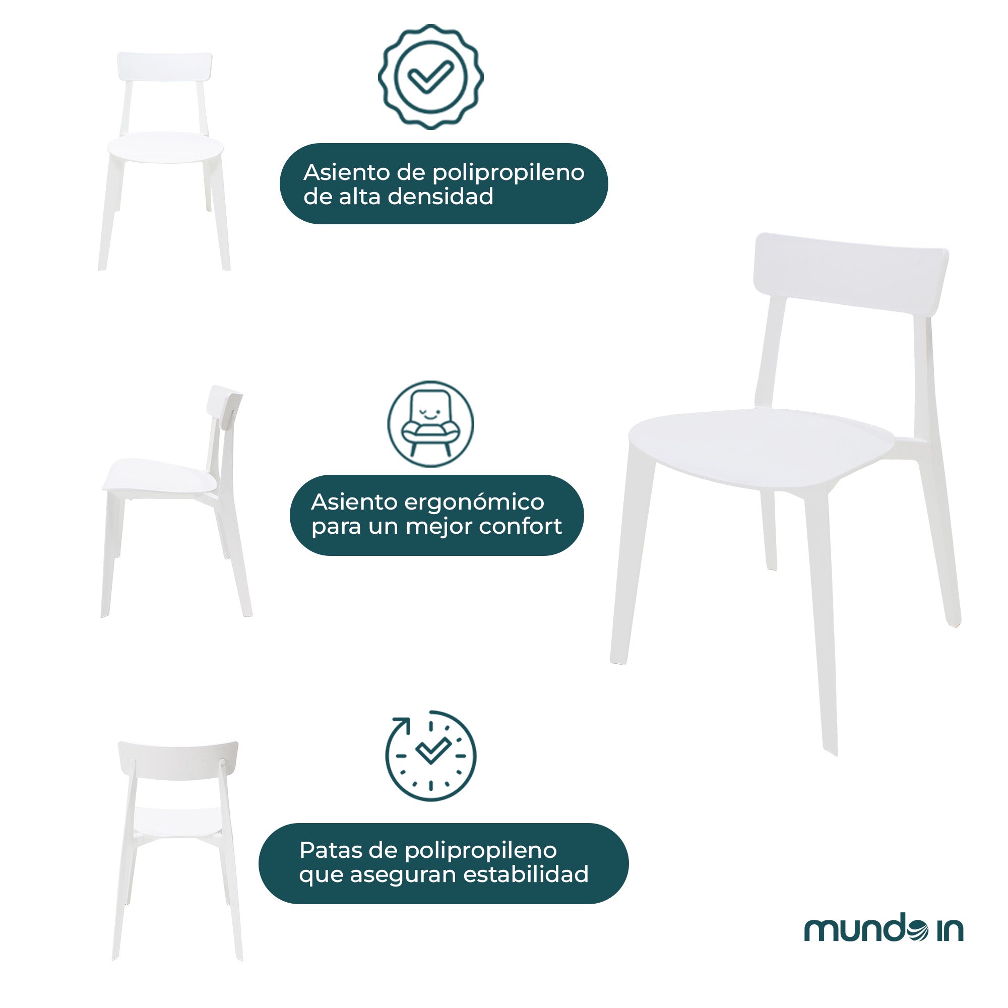 Comedor Mesa Cuadrada Lodi + 4 Sillas Brianza para exterior o comercio