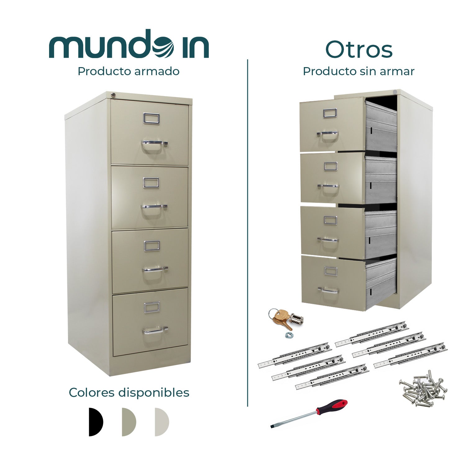 Archivero Metálico de 4 gavetas Oficio 14118 color Arena