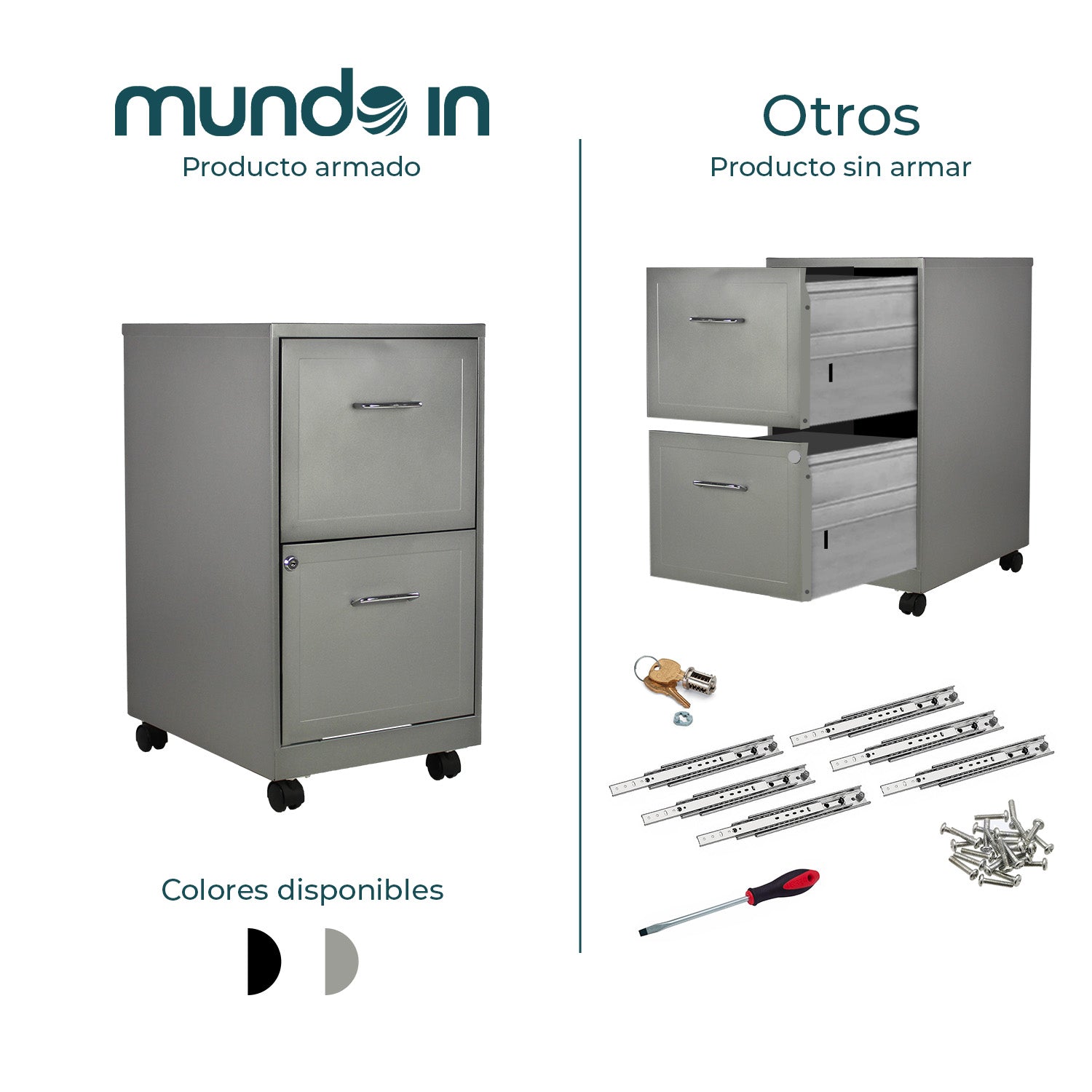 Archivero Metálico 2 gavetas Carta móvil 15478 Gris